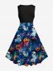 Robe D'Halloween Vintage Citrouille Fantôme et Chauve-souris Imprimés de Grande Taille - Noir 3X