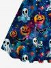 Robe D'Halloween Vintage Citrouille Fantôme et Chauve-souris Imprimés de Grande Taille - Noir 3X