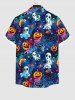 Plus Size Halloween Galaxy Ghost Pumpkin Moon Star Bat Print Buttons Pocket Shirt For Men -  
