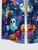 Plus Size Halloween Galaxy Ghost Pumpkin Moon Star Bat Print Buttons Pocket Shirt For Men -  