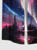 Plus Size Tree Aurora Ombre Sky Galaxy Print Hawaii Button Pocket Shirt For Men -  