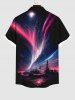Plus Size Tree Aurora Ombre Sky Galaxy Print Hawaii Button Pocket Shirt For Men -  
