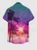 Plus Size Ombre Sky Coconut Tree Sun Print Buttons Pocket Hawaii Shirt For Men -  