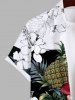 Plus Size Tropical Leaf Hibiscus Flower Pineapple Print Buttons Pocket Hawaii Shirt For Men -  