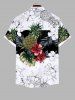 Plus Size Tropical Leaf Hibiscus Flower Pineapple Print Buttons Pocket Hawaii Shirt For Men -  