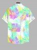 Plus Size Colorful Ombre Tropical Leaves Print Hawaii Button Pocket Shirt For Men -  