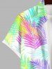Plus Size Colorful Ombre Tropical Leaves Print Hawaii Button Pocket Shirt For Men -  