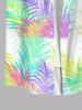 Plus Size Colorful Ombre Tropical Leaves Print Hawaii Button Pocket Shirt For Men -  