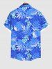 Plus Size Tropical Leaf Hibiscus Flowers Print Buttons Pocket Hawaii Shirt For Men -  
