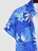 Plus Size Tropical Leaf Hibiscus Flowers Print Buttons Pocket Hawaii Shirt For Men -  
