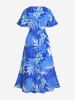 Plus Size Tropical Leaf Hibiscus Flowers Print Split Hawaii Midi Dress -  