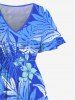 Plus Size Tropical Leaf Hibiscus Flowers Print Split Hawaii Midi Dress -  