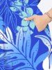 Plus Size Tropical Leaf Hibiscus Flowers Print Split Hawaii Midi Dress -  