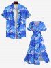 Plus Size Tropical Leaf Hibiscus Flowers Print Split Hawaii Midi Dress -  