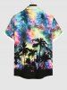 Plus Size Coconut Tree Colorful Tie Dye Galaxy Print Hawaii Button Pocket Shirt For Men -  
