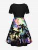 Robe Ligne A Colorée Arbre Noix de Coco Imprimé de Grande Taille - Noir XS