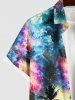 Plus Size Coconut Tree Colorful Tie Dye Galaxy Print Hawaii Button Pocket Shirt For Men -  