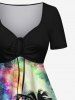Robe Ligne A Colorée Arbre Noix de Coco Imprimé de Grande Taille - Noir XS