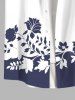 Plus Size Floral Leaves Branch Two Tone Print Hawaii Button Pocket Shirt For Men -  