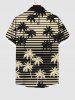 Plus Size Coconut Tree Striped Two Tone Print Hawaii Button Pocket Shirt For Men -  