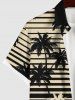 Plus Size Coconut Tree Striped Two Tone Print Hawaii Button Pocket Shirt For Men -  