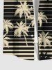 Plus Size Coconut Tree Striped Two Tone Print Hawaii Button Pocket Shirt For Men -  
