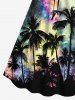 Plus Size Coconut Tree Colorful Tie Dye Galaxy Print Hawaii Cinched A Line Dress -  