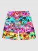 Plus Size Coconut Tree Colorful Tie Dye Ombre Print Hawaii Drawstring Beach Shorts For Men -  