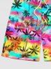 Plus Size Coconut Tree Colorful Tie Dye Ombre Print Hawaii Drawstring Beach Shorts For Men -  