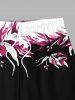 Plus Size Floral Leaf Print Hawaii Drawstring Beach Shorts For Men -  