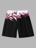 Plus Size Floral Leaf Print Hawaii Drawstring Beach Shorts For Men -  