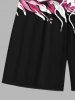 Plus Size Floral Leaf Print Hawaii Drawstring Beach Shorts For Men -  