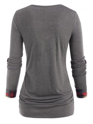 Roll Up Sleeve Plaid Insert Surplice T Shirt