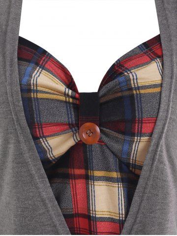 Roll Up Sleeve Plaid Insert Surplice T Shirt