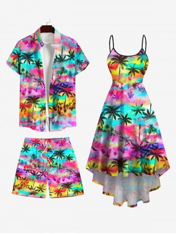 Colorful Ombre Coconut Tree Print Plus Size Matching Hawaii Beach Outfit For Couples - MULTI-A