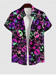 Plus Size Halloween Colorful Skulls Star Print Buttons Pocket Shirt For Men -  