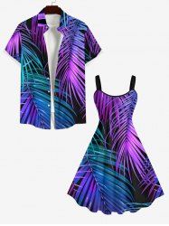 Tropical Colorful Leaf Print Plus Size Matching Hawaii Beach Outfit For Couples -  