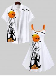 Halloween Costume Pumpkin Bat Tree Moon Wizard Print Plus Size Matching Outfit For Couples -  