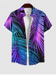 Plus Size Tropical Colorful Leaf Print Buttons Pocket Hawaii Shirt For Men -  