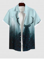 Plus Size Glitter Tree Forest Elk Print Halloween Ombre Button Pocket Shirt For Men -  