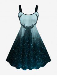 Plus Size Glitter Tree Forest Elk Print Halloween Costume Ombre A Line Tank Dress -  