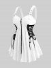 Lace Bolero Jacket and Hollow Out Jacquard Zipper Top and Glitter Line Insert Lace Up Flare Pants Plus Size Outfit -  