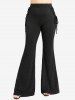 Lace Bolero Jacket and Hollow Out Jacquard Zipper Top and Glitter Line Insert Lace Up Flare Pants Plus Size Outfit -  