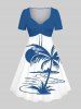 Coconut Tree Sun Mountain Colorblock Print Plus Size Matching Hawaii Beach Outfit For Couples -  