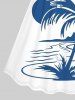 Coconut Tree Sun Mountain Colorblock Print Plus Size Matching Hawaii Beach Outfit For Couples -  