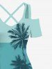 Coconut Tree Sea Print Plus Size Matching Hawaii Beach Outfit For Couples -  