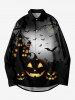 Plus Size Halloween Pumpkin Bat Moon Tree Castle Print Buttons Pocket Long Sleeve Shirt For Men -  
