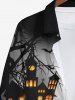 Plus Size Halloween Pumpkin Bat Moon Tree Castle Print Buttons Pocket Long Sleeve Shirt For Men -  