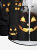 Plus Size Halloween Pumpkin Bat Moon Tree Castle Print Buttons Pocket Long Sleeve Shirt For Men -  
