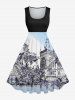 Vintage Baroque Floral Water City Ombre Sky Print Plus Size Matching Set For Couples -  